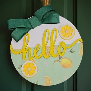 Hello Lemon Wood Sign – 12" Farmhouse Kitchen Decor, Rustic Summer Wall Art